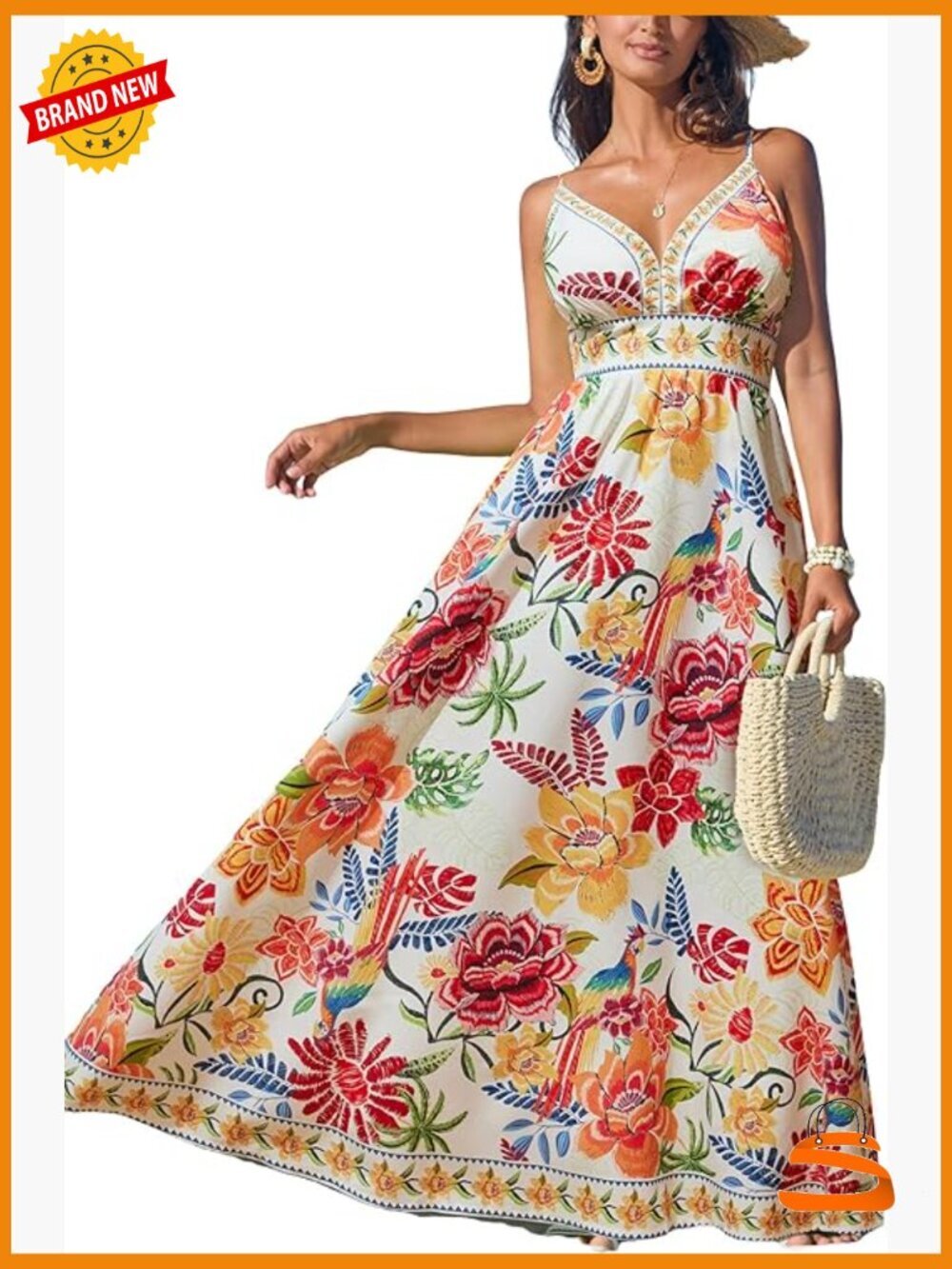 V Neck Sleeveless Floral Spaghetti Strap Flowy Maxi Dress Summer Casual Beach